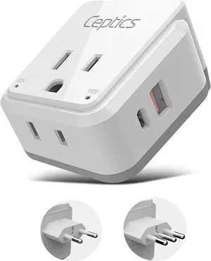 Ceptics Chile, Rome, Italy Travel Plug Adapter Set, Chile plug adapter USB-USB-C 20W PD-QC 18W, 2 Outlet, US to Italy plug adapter for Lybia, Uruguay Includes Type C, L SWadAPt Attachments - PAK-IT