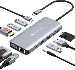 NOVOO USB C Hub, 11-in-1 Docking Station USB C Multiport Adapter with 4K USB C to HDMI, VGA, Gigabit Ethernet, 100W PD, 3 USB-A 5 Gbps, MicroSD/SD Card Reader, USB C Dock for Most Type-C Devices