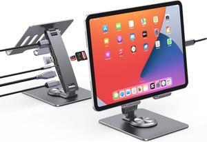 HC Universal Docking Station for iPad Mini Air Pro Galaxy Tab iPhone Adjustable 7-in-1 USB Hub 360°Rotatable iPad Stand with USB C Hub 12.9 inch 4K HDMI USB 3.0 PD 100W 3.5mm Audio SD/TF Card Reader