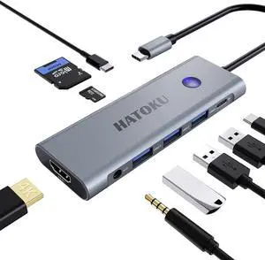 USB C Hub MultiPort Adapter: 9 in 1 Docking Station for MacBook iPad Pro Air - USB C Splitter with One-Click Screen On Off Button - 4K@60Hz HDMI - 100W PD - SD TF Card Reader - Audio - 3.0 C Data Port USB C Hub MultiPort Adapter: 9 in 1 Docking Station for MacBook iPad Pro Air - USB C Splitter with One-Click Screen On Off Button - 4K@60Hz HDMI - 100W PD - SD TF Card Reader - Audio - 3.0 C Data Port