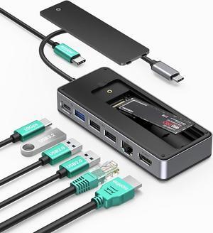 GM28PR M.2 NVMe SSD Docking Station - 10Gbps Multi Ports USB-C Hub, PD100W, HDMI 4K 60Hz, RJ45 Gigabit Ethernet, M.2 Dock for Laptop Mac, Black