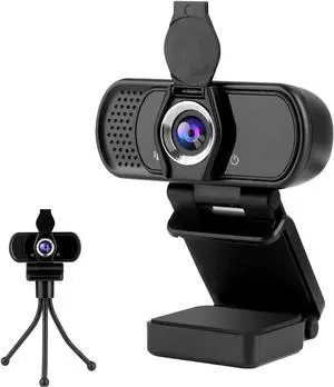 Full 1080P HD Webcam with Microphone, USB Webcam for Laptop and Desktop, External Webcam, Streaming PC Web Camera with Privacy Cover and Tripod, Widescreen Webcam for Zoom Skype YouTube