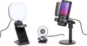 Live Streaming Kit- Perfect for Streaming Video Games on Twitch, YouTube, Podcasts and Working from Home. includes 1920x1080p Webcam, Professional USB Microphone, and One LED Multi-Color Light