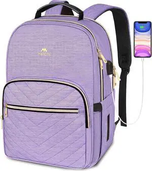 Laptop Backpack for Women Anti Theft 15.6 inch College School Bookbag for Girls with USB Charging Port Water Resistant Stylish Travel Computer Work Backpack with for Nurse Purple