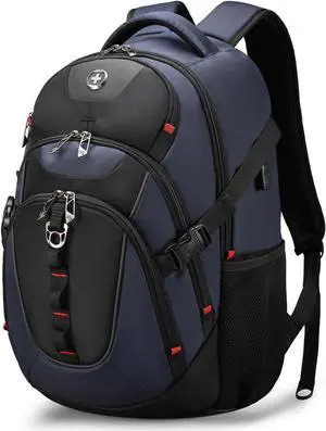 Swissdigital Design Business Laptop Backpack with Smart USB Charging Port, Travel Backpack Fits 15.6 inches laptops, Water Repellent College Backpack for Men Women (SD803-12 Blue/Black)
