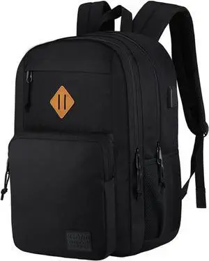 KEOFID Classic Travel backpack for Men and Women, Anti Theft Laptop Backpack with USB Charging Port for Work, Large Bag for College, Water Resistent(Black)