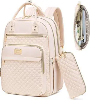 Laptop Backpack for Women,15.6 Inch Laptop Backpack for Work,Water Resistant Travel Backpack,College Bookbag with Wallet (Beige)