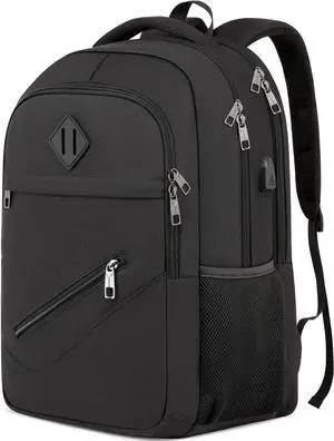 Black Backpack, School Backpacks for Teen Boys & Girls, Student Bookbag Fits 17.3 Inch Laptop with USB Charging Port, Water Resistant Travel Backpack, Sturdy Anti Theft Computer Bag Gifts Men Women Black Backpack, School Backpacks for Teen Boys & Girls, Student Bookbag Fits 17.3 Inch Laptop with USB Charging Port, Water Resistant Travel Backpack, Sturdy Anti Theft Computer Bag Gifts Men Women