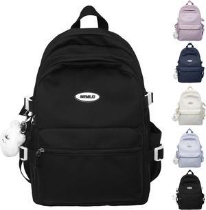 Kawaii Backpack with Cute Accessories Casual Aesthetic Daypack Simple Laptop Bag Waterproof Travel Rucksack for Women (black)