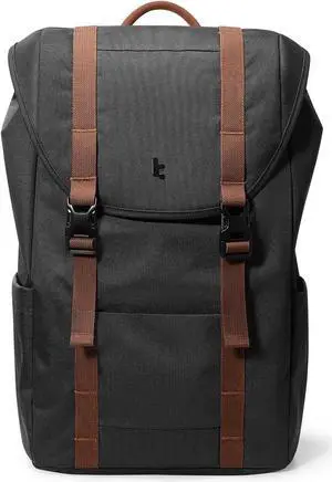 tomtoc Flap Laptop Backpack, Lightweight, Water-Resistant Casual Daypack, Durable Work-pack, Vintage Classic Rucksack for 13-15.6 Inch Laptop, perfect for Campus, Street, 22L Black