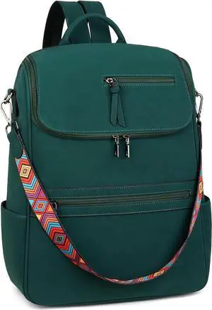 FADEON Laptop Backpack for Women Leather Travel Backpack with Laptop Compartment, Designer Ladies Computer Backpacks Green