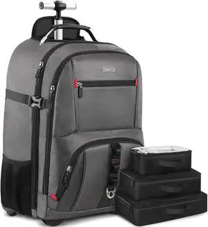 ZOMFELT Rolling Backpack, Travel Backpack with Wheels, Carry on Backpack with 3 Packing Cubes, 17.3 Inch Wheeled Laptop Backpack for Men Women Adults to Travel Work Business Grey