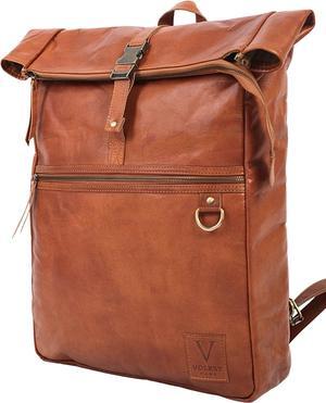 Genuine Leather Backpack for Men, Large Roll Top Backpack, Laptop Bookbag, Roll On Vintage Rucksack for College, Work & Travel, Brown, X-Large - 17.3 Inch