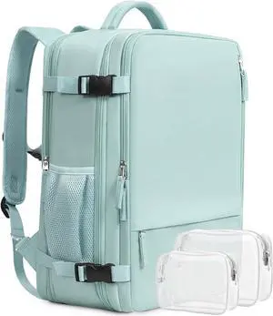 Beraliy Travel Backpack for Women, Airline Approved Backpack, 17 inch Laptop Backpack, Waterproof Hiking Backpack, Casual College Daypack, Weekender Bag, Light Blue-green
