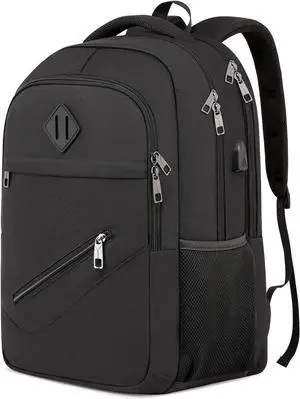 Backpack for Men and Women, School Backpacks for Teen Boys Girls, Water Resistant Sturdy Anti Theft Travel Laptop Backpack, Black Student Bookbag Fits 15.6 Inch Laptop with USB Charging Port, Gifts