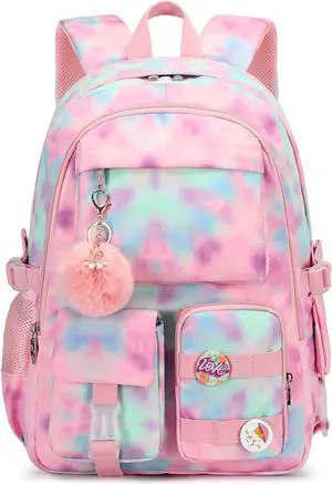 Hidds Laptop Backpacks 16 Inch School Bag College Backpack Anti Theft Travel Casual Daypack Bags Cute Bookbags Large Colorfull Carry on Back Pack for Teens Girls Women Students (Tie-Dye Pink)