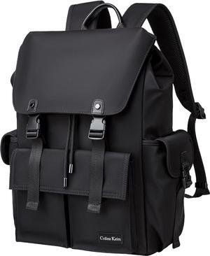 Black backpack men, 16 inch laptop backpack for men, Drawstring anti-theft waterproof tech backpack with laptop compartment, Large 30 L