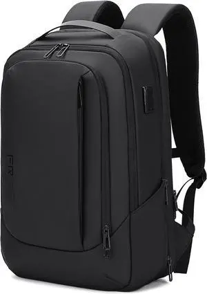 FENRUIEN Business Travel Backpack for Men, Expandable Water Resistant Computer Backpack with USB Port, Black Laptop Backpack 15.6 Inch for College/Work