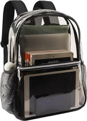 Clear Backpack Heavy Duty TPU Transparent Backpack for Sports,Work,Security Travel.(Black)