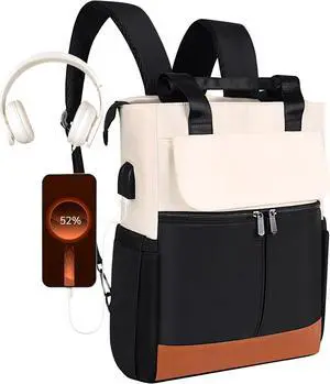 Handle Bag, convertible Backpack for Women - 15.6 Inch Multifunction Laptop Bag with USB Charging Port - for Business,Travel,Work