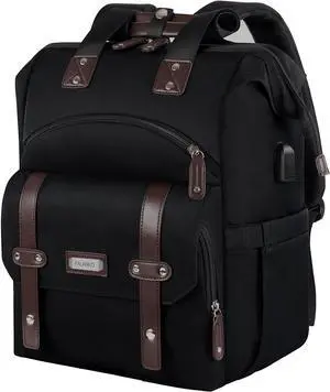 FALANKO Laptop Backpack For Women, Work Doctor Teacher Nurse Wide Open College 15.6 Inch Laptops Backpack Purse with USB Charging Port, Travel Water Resistant RFID Computer Bag for Men Women Black