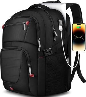Extra Large 50L Travel Backpack, 17 inch Laptop bag for Men, TSA Approved Heavy Duty Rucksack with USB Charging Port, Anti Theft Bsg for Business Work College, Black