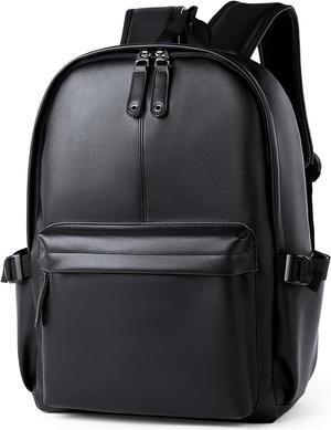 Pu Leather Laptop Backack For Men Women Classic Water-Resistant Purse Airplane Travel Backpacks Work Business Bag Black