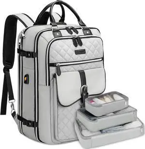 Vancropak Travel Backpack for Women, Extra Large 50L Laptop Carry on Backpacks Fits 17 inch Computer with Lock & USB Charging Port, TSA Anti Theft Flight Approved Duffel Bag with 3 Packing Cubes, Grey