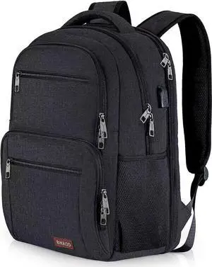 BIKROD Backpack for Men and Women, School Backpacks for Teen Boys Water Resistant TSA Travel Backpack with USB Charging Port, Business Anti Theft Sturdy Computer Bag Gifts Fits 15.6 Inch Laptop,Black