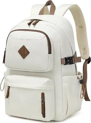 AO ALI VICTORY laptop backpack 15.6 inch anti theft travel backpacks for men and women large college bookbag work business daypack middle high school bag for girls boys teens students beige