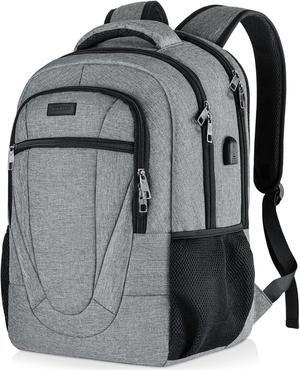Travel Laptop Backpack, Backpacks for School College Teens, Business Anti Theft Slim Sturdy Backpack for Woman and Men with USB Charging Port, Adult Computer Work Backpack for 17 IN Laptop, Grey