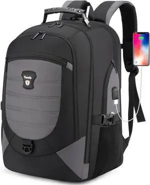 Tzowla Travel Laptop Backpack for Men&Women,17.3" Computer Water Resistant Anti Theft TSA Friendly Backpacks with Lock and USB Charging Port,College Business Work Hiking Bookbag Daypack,Dark Grey