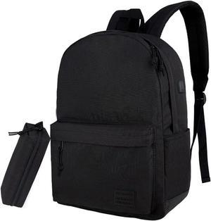 SUPACOOL Lightweight School Backpack with Pencil Pouch, Backpack for School Boys and Girls(Black backpack set)