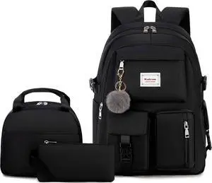 Wadirum Fashion School Backpack Set for Girl Roomy Women Laptop Backpack Black Wadirum Fashion School Backpack Set for Girl Roomy Women Laptop Backpack Black