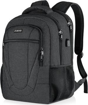 Black Backpack, School Backpack for Teen Boys, 15.6 Inch Travel Laptop Backpack for Women and Men with USB Charging Port, Water Resistant Slim Sturdy College Computer Bag