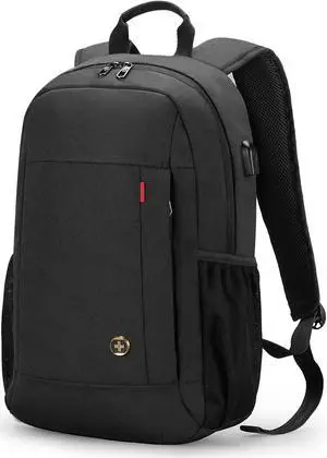 Swissdigital Design Laptop Backpack for Men, College Slim Computer Backpack with USB Charging Port Business Computer Bag 15.6 inch Black (ARBON SD1634-01)