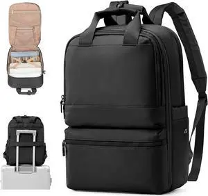 Black Travel Backpack - Carry On Flight Approved Small Travel Bag for Women - Laptop, Teacher, Work Backpack