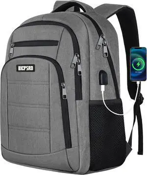 Laptop Backpack for Men Women,Work Business Backpack with USB Charging Port,Water Resistant College Computer Bookbag Fits 15.6 Inch Laptop,Waterproof Anti Theft Back Pack,Mochilas Grey