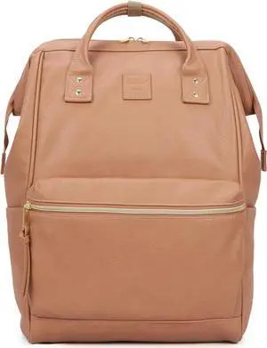 Kah&Kee Leather Backpack for Women and Men 16-inch Laptop Bag | Teacher Professional, Diaper Bag Backpack, Ideal for Work, School, Nurse, College & Travel (Tan Pink, Large)