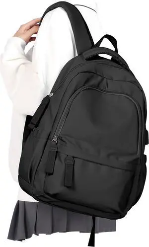 winspansy Small Backpack For School Girls Boys Aesthetic Lightweight Travel Daypack Simple Cute Backpack For Women Men College High School Bookbag Fit 14 Inch Laptop With USB charging port,Black