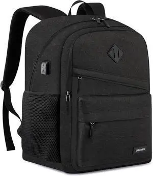 School Backpack for Teens Boys, 15.6 Inch Laptop Backpack with USB Charging Port & Water Resistant Design, College High School Book Bag for Students, Black