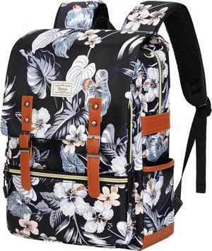 Ronyes Vintage Backpack for Women Men, Laptop Backpack 15.6 inch Bookbag Casual Daypack for College Work, Black with Flower Pattern