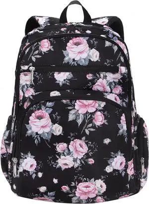 Floral Backpack for Women Extra Large 17 inch Womens Laptop Bag Teacher Nurse Work Commuter Bag with Rose Print College Campus Essentials Water Resistant Casual Daypack Back Pack Mochilas De Mujer