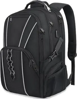 Naukay Large Travel Backpack for Men Women, 17.3 inch Laptop Backpack with USB Charging Port, Water Resistant Anti Theft Big Computer Backpack Fits 15.6 17 Inch Laptop, TSA Friendly Daypack, Black