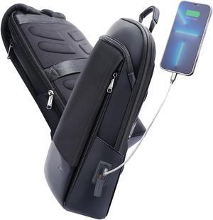 BOPai Slim Laptop Thin Business Backpack 15-15.6 inch with Bottle Holder USB Charging Professional for Men Water Resistant College Notebook Work Office Anti Theft Smart Computer Light Back pack Black