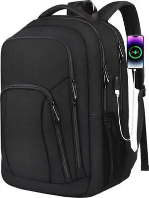Travel Laptop Backpack 17 Inch TSA Friendly Large Backpack for Men Women Business Carry On Backpack with USB Charging Port Anti Theft Computer Bag, Work Anti Theft Black Rucksack, black