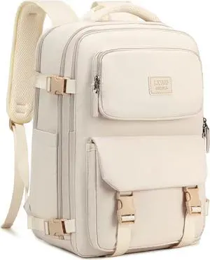 Travel Laptop Backpack, Business Work Backpacks Large College Bookbag for Women Men Water Resistant Daypack Airline Approved Gym Bag Fits 17 Inch Notebook & Laptops - Beige