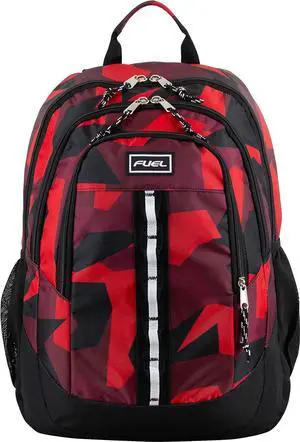 FUEL Travel Laptop Carry On Backpack Sport Shock Multi Large Compartments for College Bookbag, Hiking, Work, 18.5 x 13 x 7 Inches, Red Camouflage