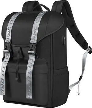 DTTO Travel Laptop Backpack, Water Resistant Backpack with USB Charging Port, Anti-Theft Flap Vintage College Computer Backpack Business Work Bag Fits 15.6 Inch Notebook for Men and Women, 23L Black