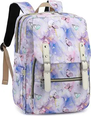 Fuyicat Marble Butterfly Laptop Backpack for Women Men Travel Business Work, Girls Boys School Backpack College Bookbag Fit 15.6 Inch Notebook (Purple)